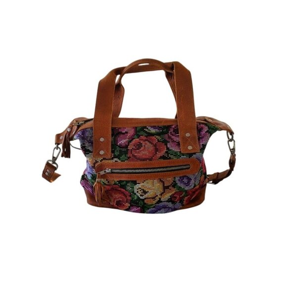 HLV Leather & Handwoven Floral Small Crossbody Purse - Picture 4 of 6